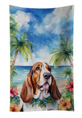 Basset Hound Luau Kitchen Towel Velour Plush Front and Cotton Loop Back Machine Washable