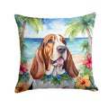 Basset Hound Luau Decorative Throw Pillow 18x18 Indoor Outdoor Accent Cushion, Fabric Cover with Insert for Sofa, Bed, Porch & Living Room