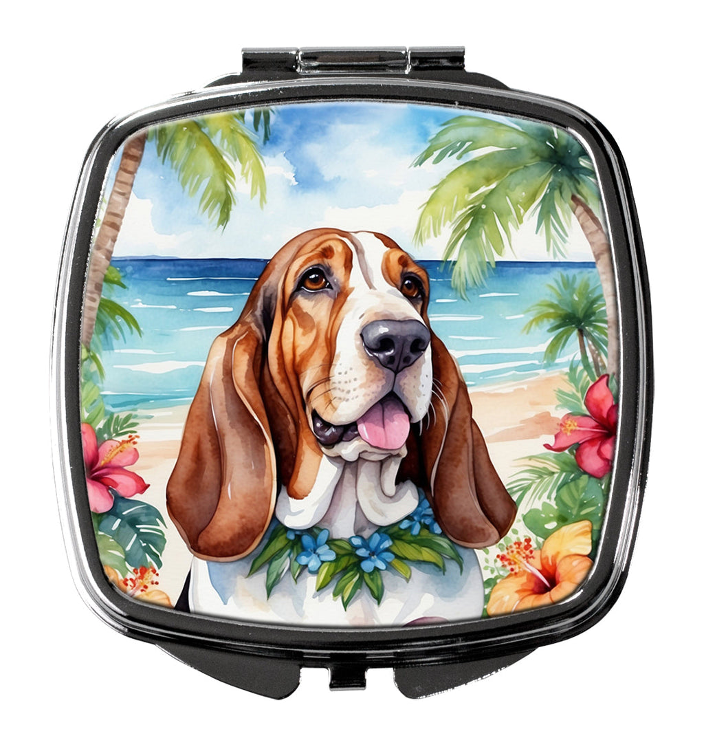 Basset Hound Luau Compact Mirror Decorative Travel Makeup Mirror for Women Girls Gifts Pocket Makeup Mirror Folding Handheld