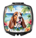 Basset Hound Luau Compact Mirror Decorative Travel Makeup Mirror for Women Girls Gifts Pocket Makeup Mirror Folding Handheld