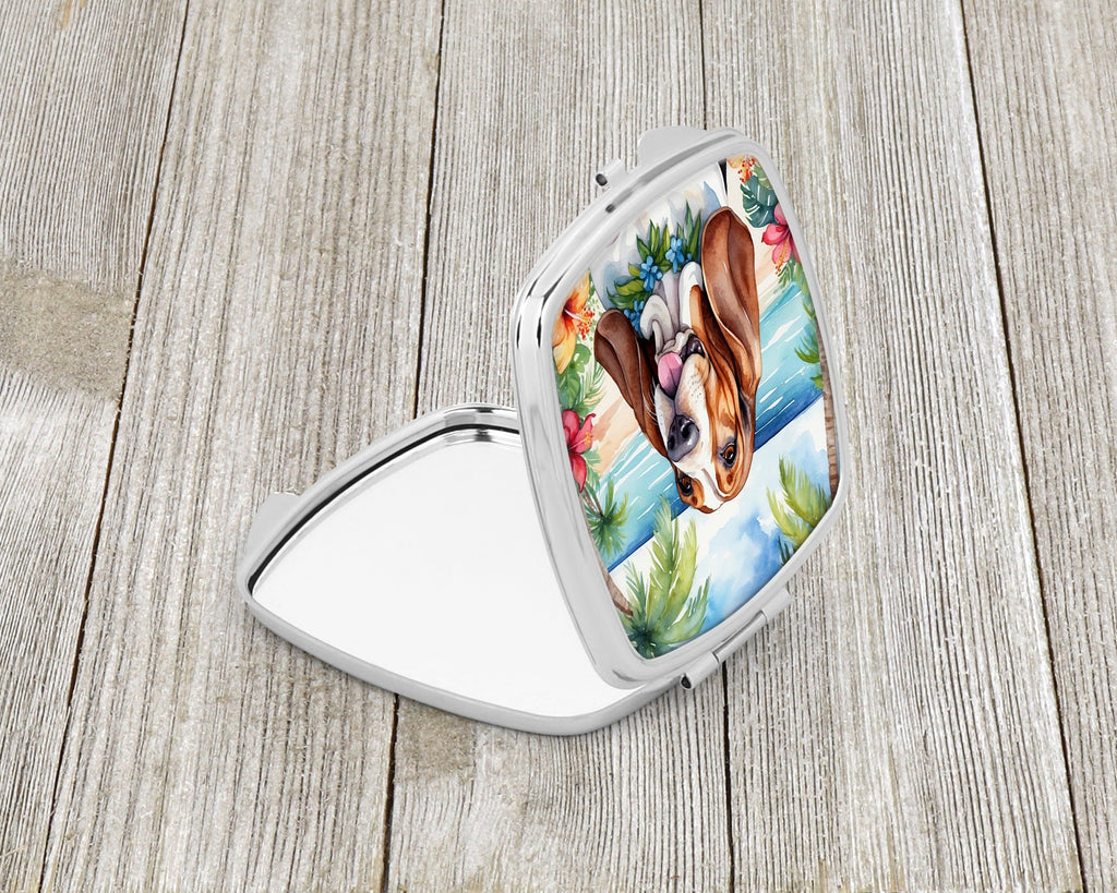 Basset Hound Luau Compact Mirror Decorative Travel Makeup Mirror for Women Girls Gifts Pocket Makeup Mirror Folding Handheld