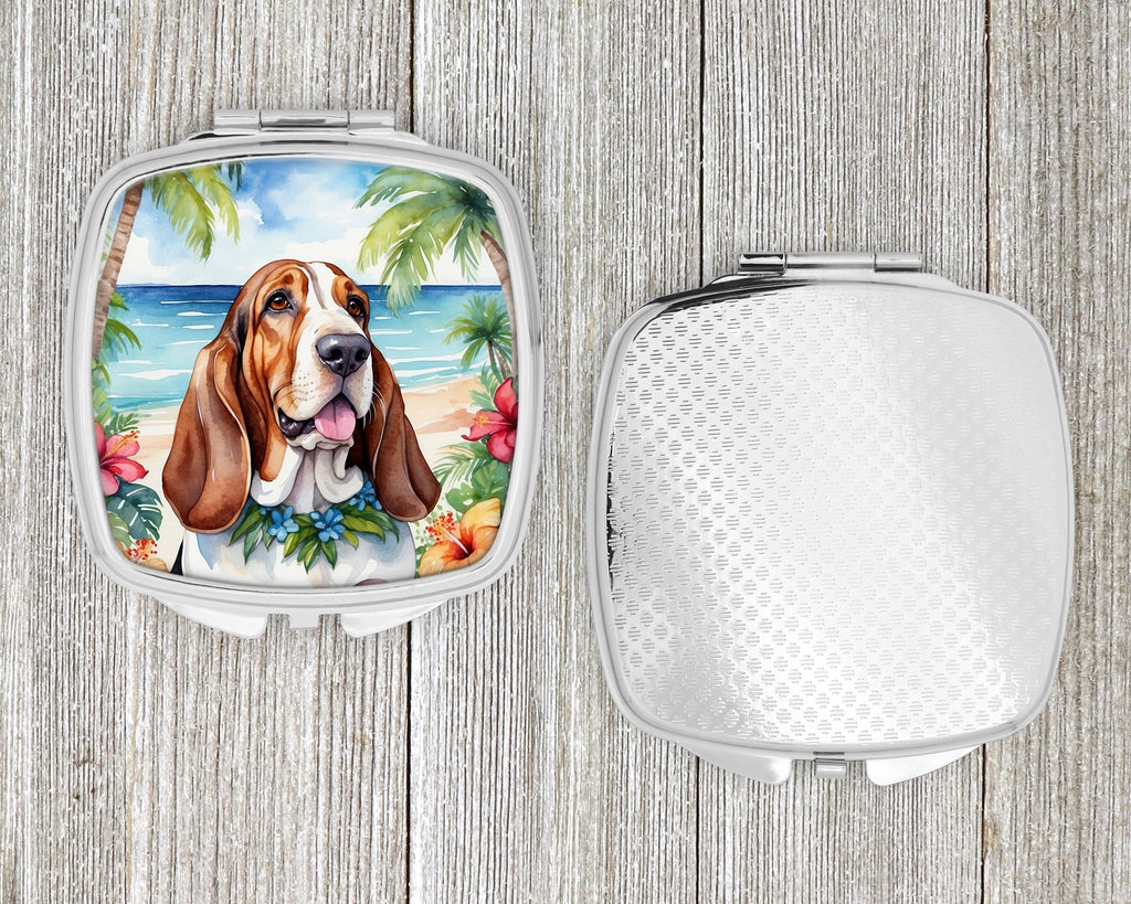 Basset Hound Luau Compact Mirror Decorative Travel Makeup Mirror for Women Girls Gifts Pocket Makeup Mirror Folding Handheld
