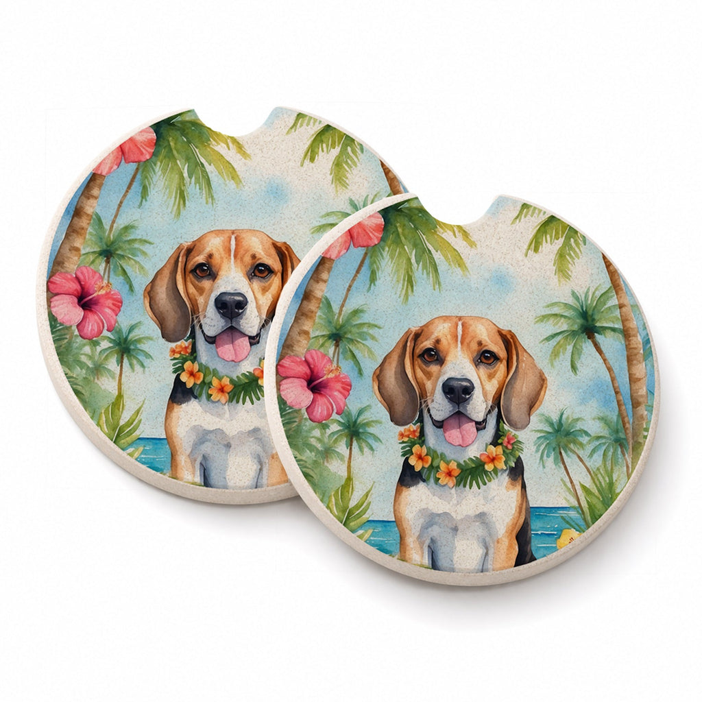 Beagle Luau Set of 2 Cup Holder Car Coasters Absorbent Round Sandstone Coasters Gifts for Men or Women, 2.5, Multicolor
