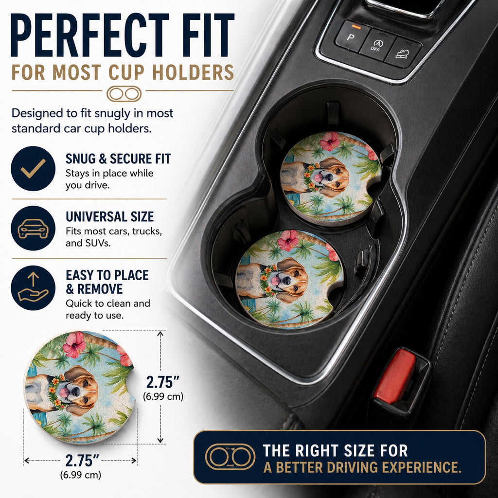 Beagle Luau Set of 2 Cup Holder Car Coasters Absorbent Round Sandstone Coasters Gifts for Men or Women, 2.5, Multicolor