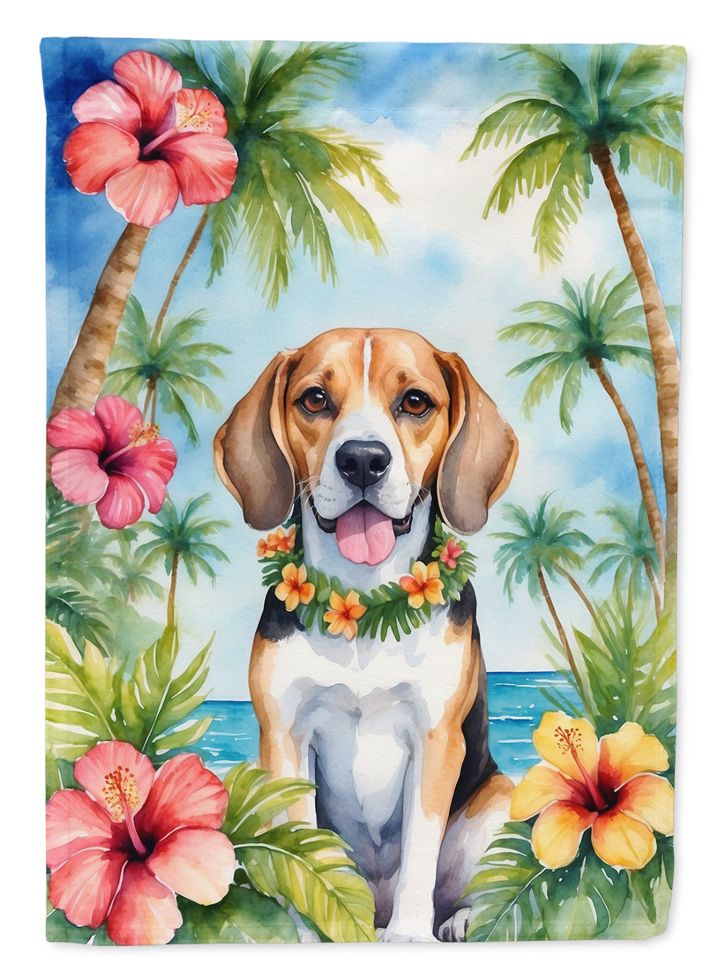 Beagle Luau House Flag 28x40 Porch Sleeve Pole Decorative Outside Yard Banner Artwork Wall Hanging, Polyester