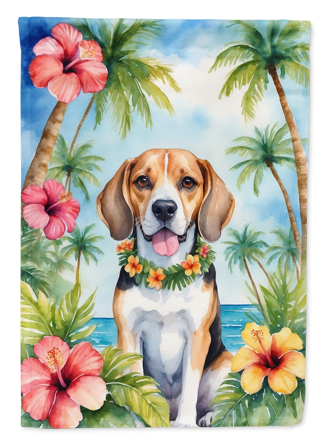 Beagle Luau House Flag 28x40 Porch Sleeve Pole Decorative Outside Yard Banner Artwork Wall Hanging, Polyester