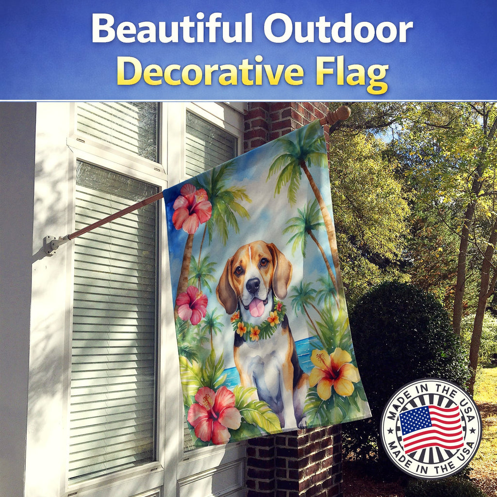Beagle Luau House Flag 28x40 Porch Sleeve Pole Decorative Outside Yard Banner Artwork Wall Hanging, Polyester