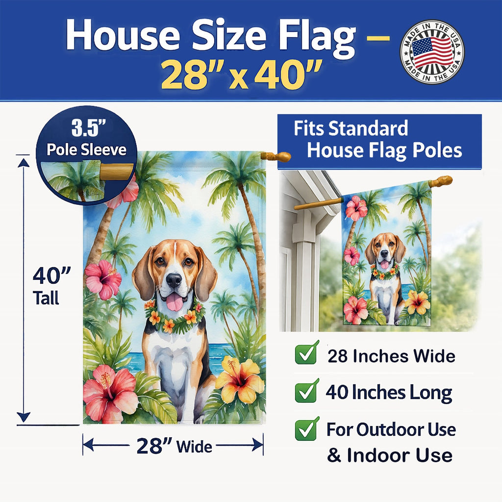 Beagle Luau House Flag 28x40 Porch Sleeve Pole Decorative Outside Yard Banner Artwork Wall Hanging, Polyester