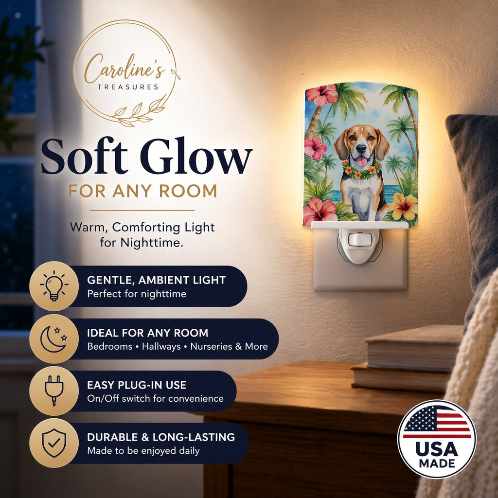 Beagle Luau Ceramic Night Light Compact, UL-Certified, Ideal for Bedroom, Bathroom, Nursery, Hallway, Kitchen, 6x4x3, Multicolor