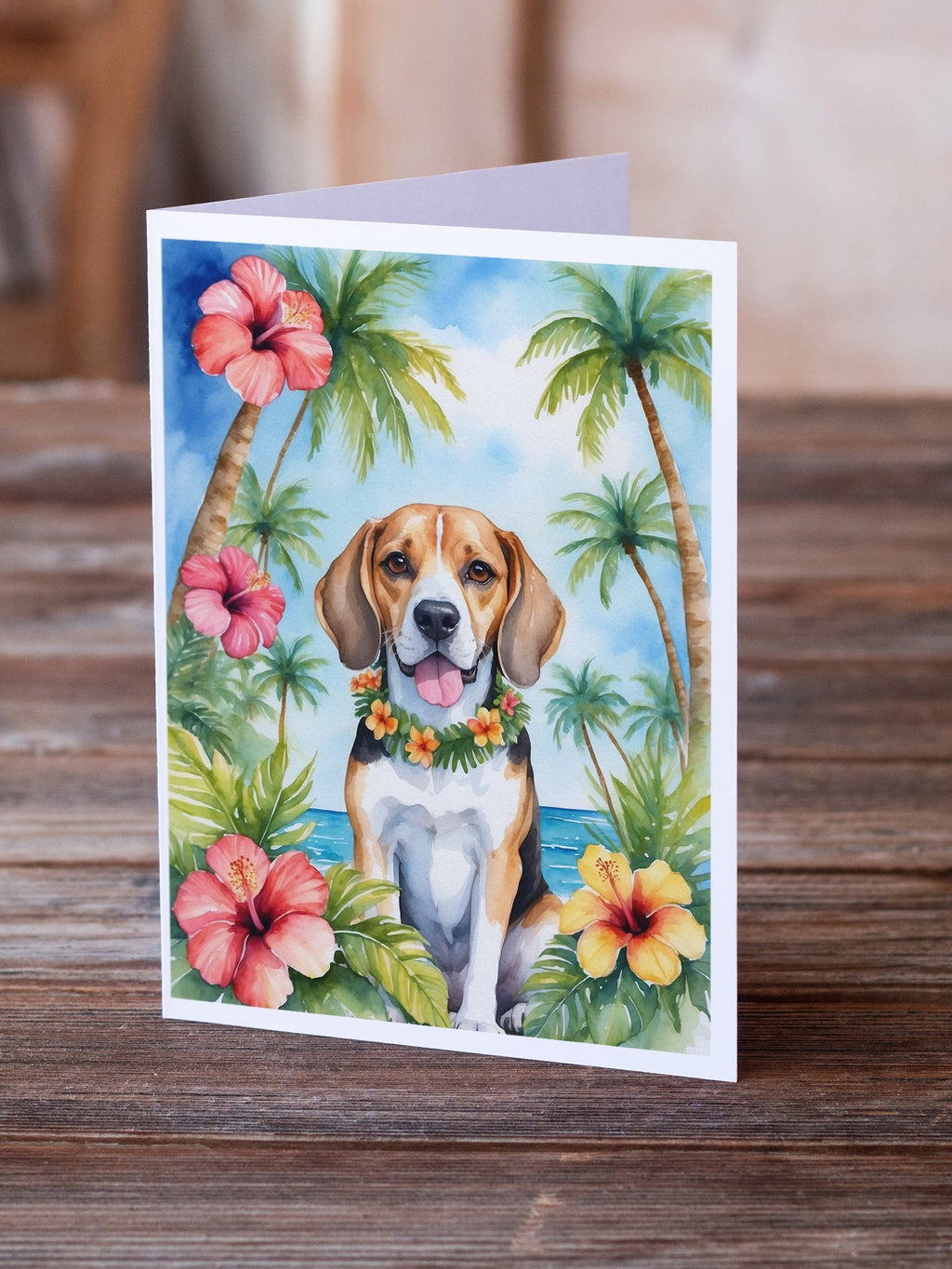 Beagle Luau Greeting Cards Pack of 8 Blank Cards with Envelopes Whimsical A7 Size 5x7