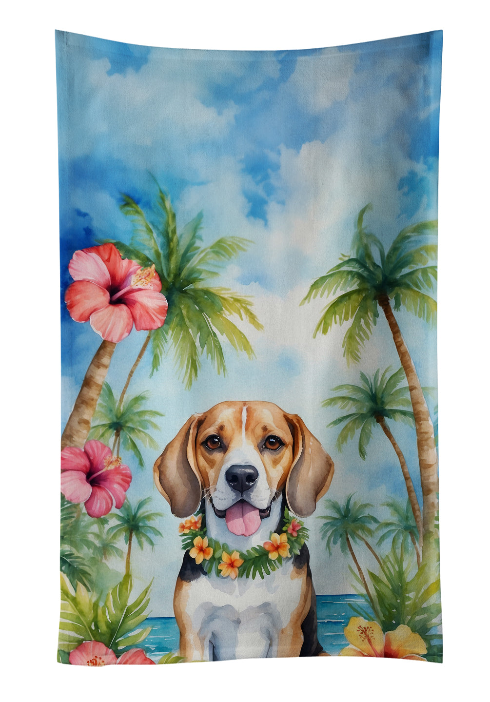 Beagle Luau Kitchen Towel Velour Plush Front and Cotton Loop Back Machine Washable