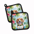 Beagle Luau Pot Holder Set of 2 Heat Resistant Quilted Hot Pads 7.5 x 7.5 Inch, Insulated Kitchen Trivets for Cooking & Baking
