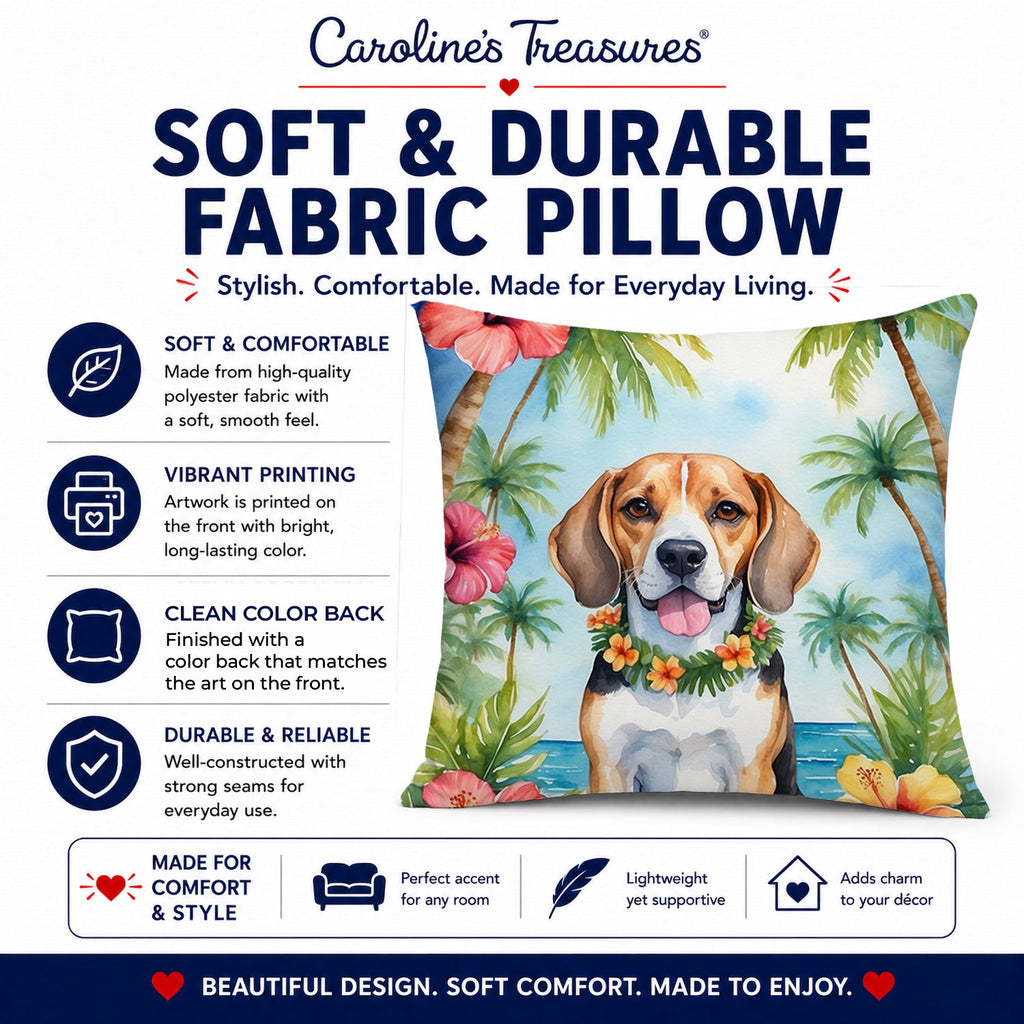 Beagle Luau Decorative Throw Pillow 14x14 Indoor Outdoor Accent Cushion, Fabric Cover with Insert for Sofa, Bed, Porch & Living Room