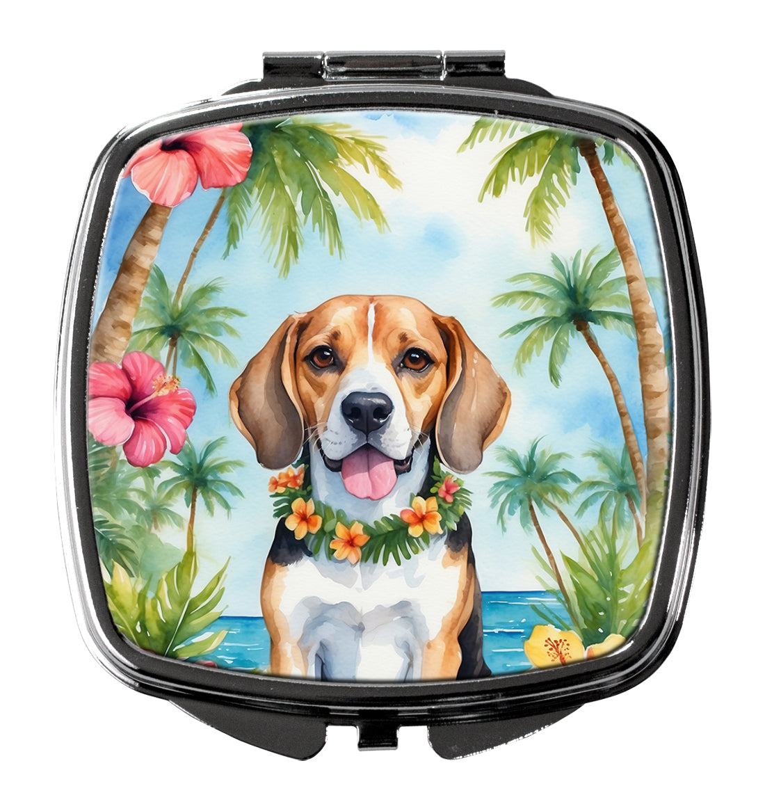 Beagle Luau Compact Mirror Decorative Travel Makeup Mirror for Women Girls Gifts Pocket Makeup Mirror Folding Handheld