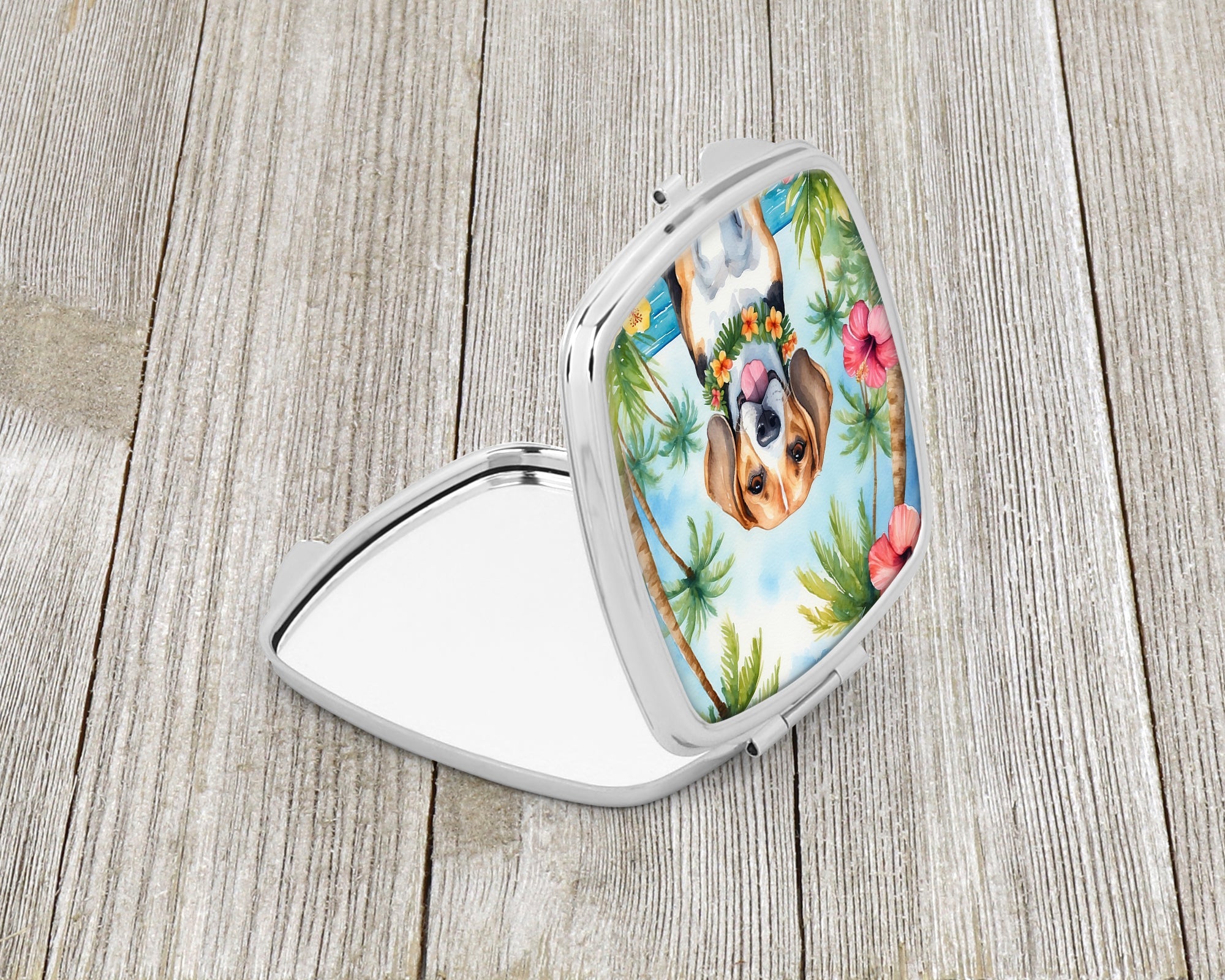 Beagle Luau Compact Mirror Decorative Travel Makeup Mirror for Women Girls Gifts Pocket Makeup Mirror Folding Handheld