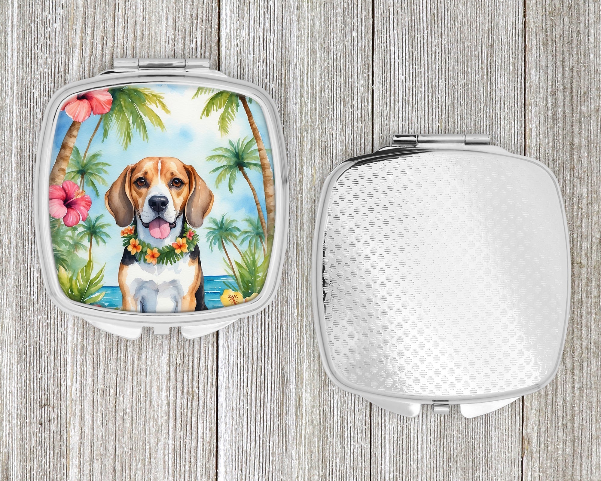 Beagle Luau Compact Mirror Decorative Travel Makeup Mirror for Women Girls Gifts Pocket Makeup Mirror Folding Handheld