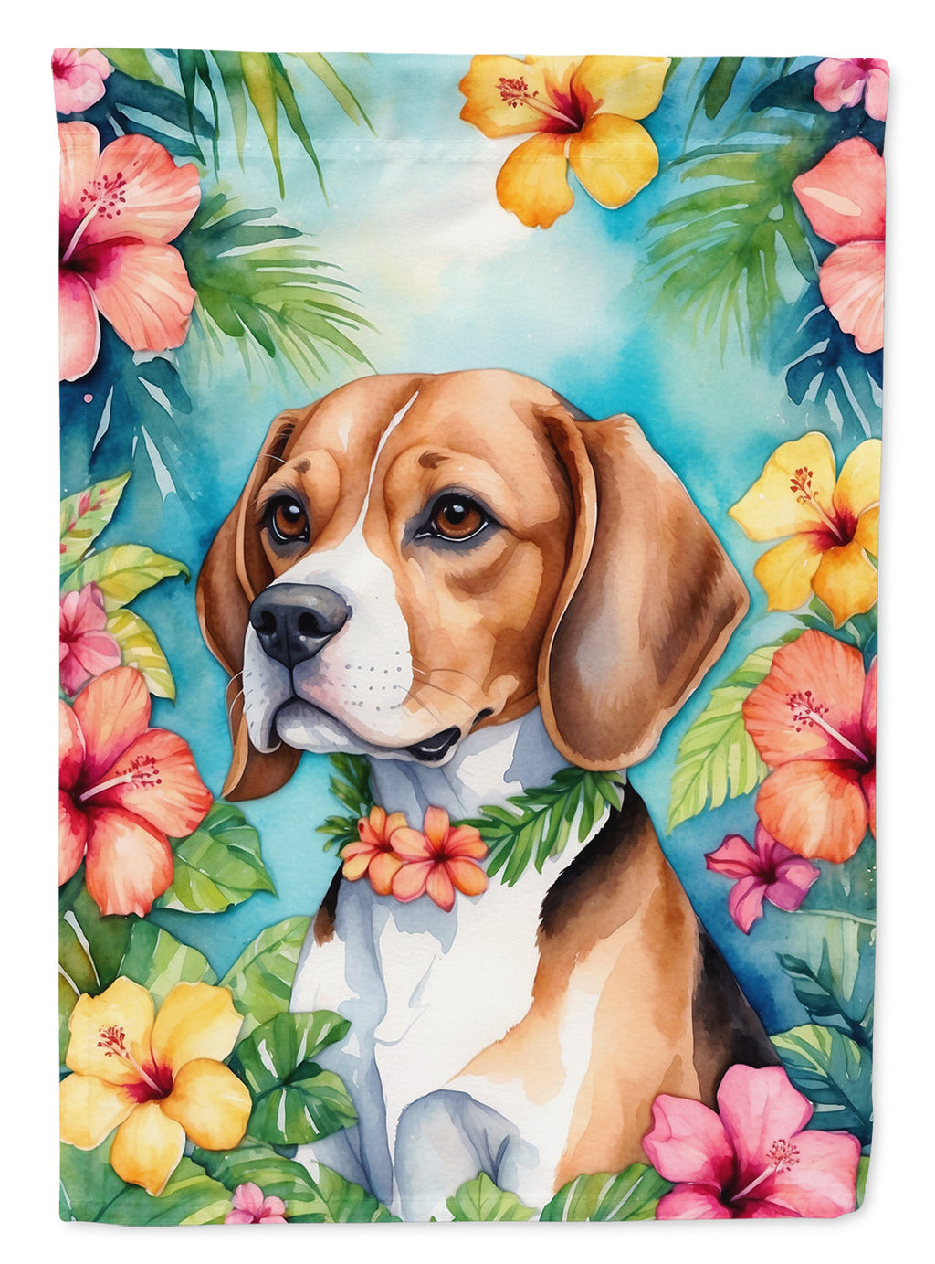 Beagle Luau House Flag 28x40 Porch Sleeve Pole Decorative Outside Yard Banner Artwork Wall Hanging, Polyester
