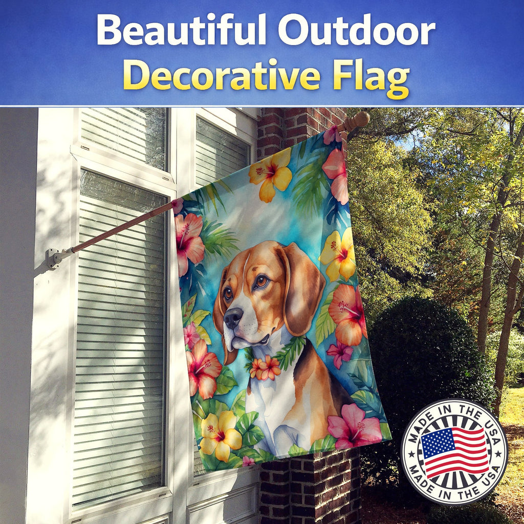 Beagle Luau House Flag 28x40 Porch Sleeve Pole Decorative Outside Yard Banner Artwork Wall Hanging, Polyester