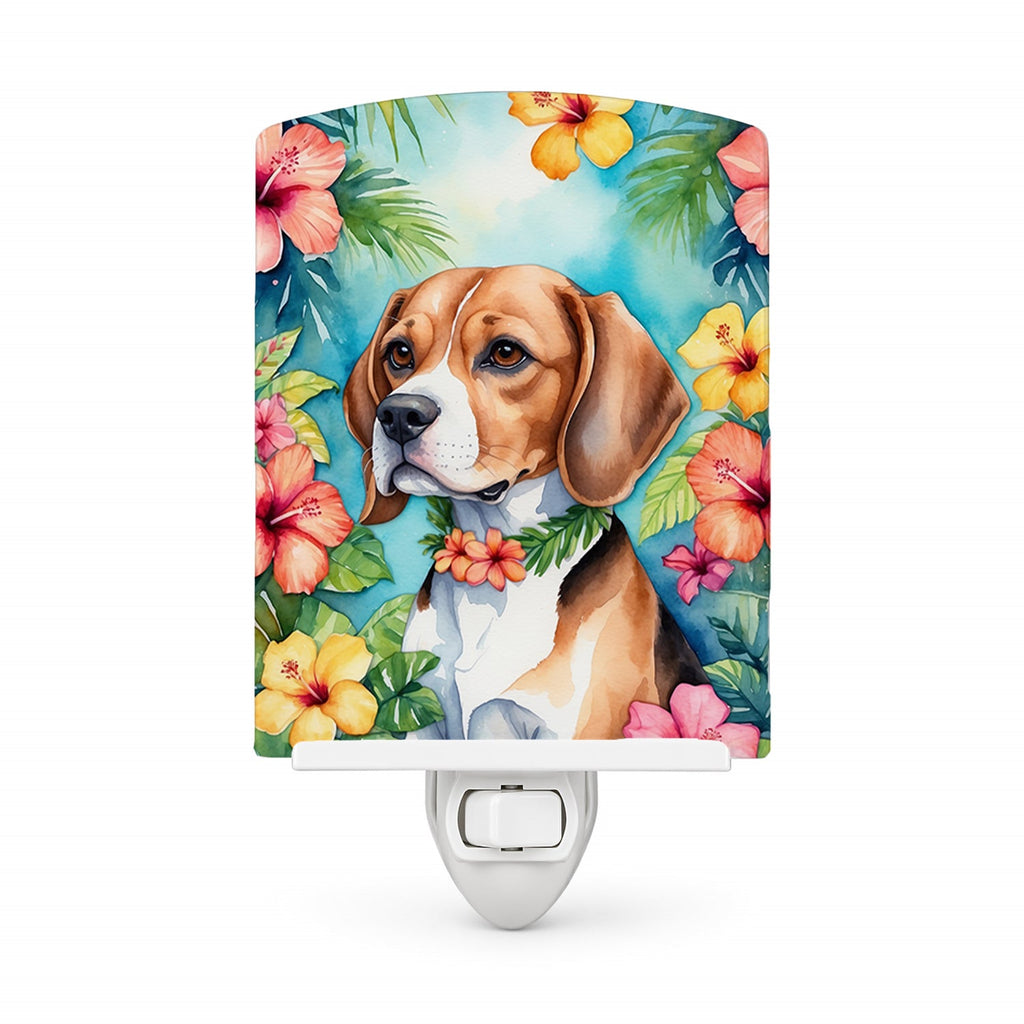 Beagle Luau Ceramic Night Light Compact, UL-Certified, Ideal for Bedroom, Bathroom, Nursery, Hallway, Kitchen, 6x4x3, Multicolor