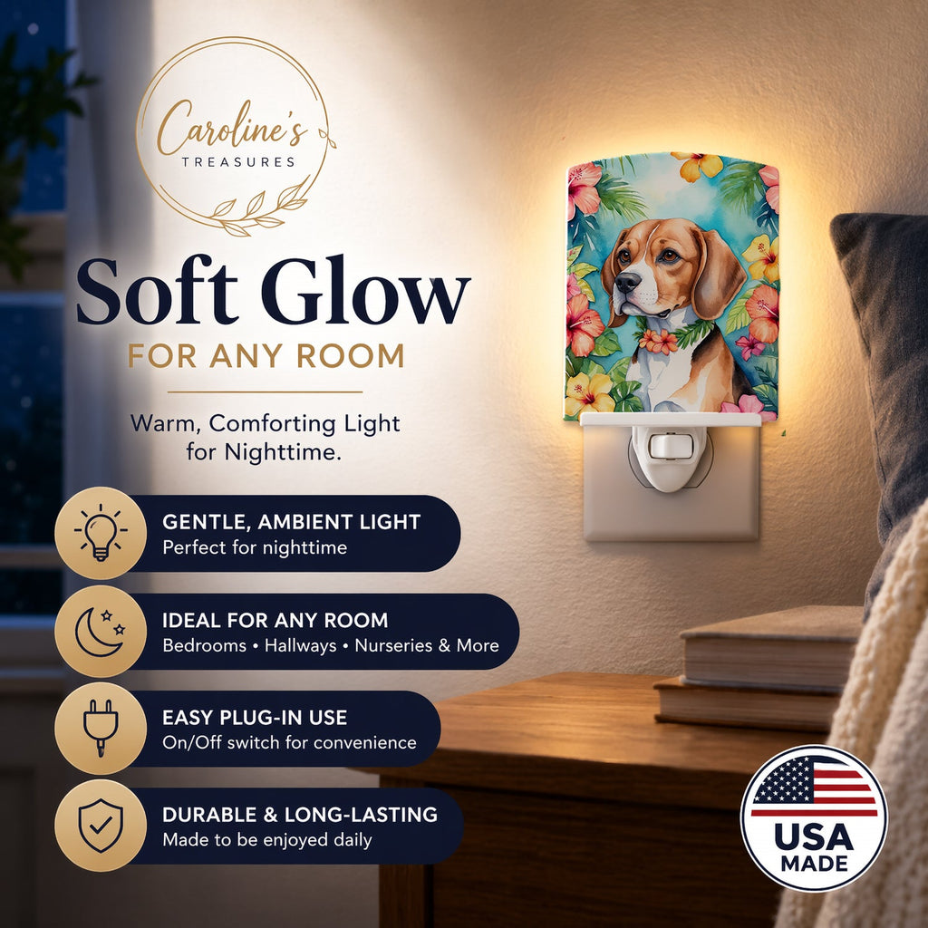 Beagle Luau Ceramic Night Light Compact, UL-Certified, Ideal for Bedroom, Bathroom, Nursery, Hallway, Kitchen, 6x4x3, Multicolor