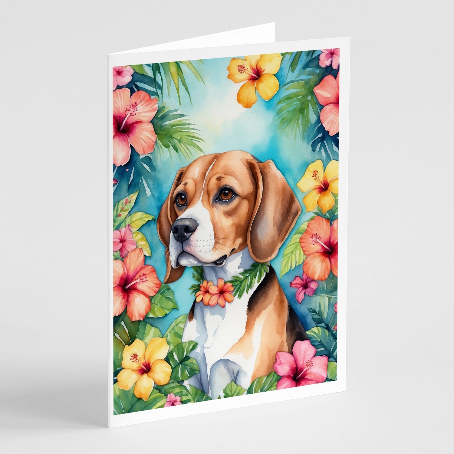 Beagle Luau Greeting Cards Pack of 8 Blank Cards with Envelopes Whimsical A7 Size 5x7