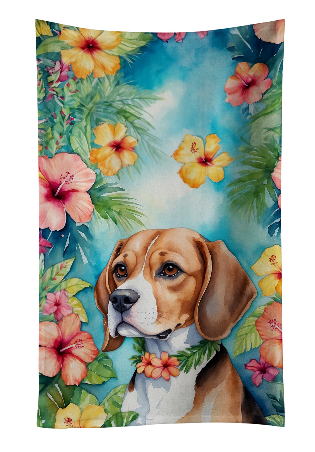 Beagle Luau Kitchen Towel Velour Plush Front and Cotton Loop Back Machine Washable