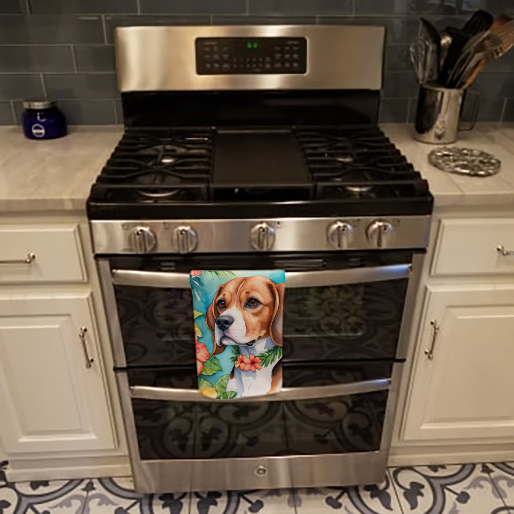 Beagle Luau Kitchen Towel Velour Plush Front and Cotton Loop Back Machine Washable