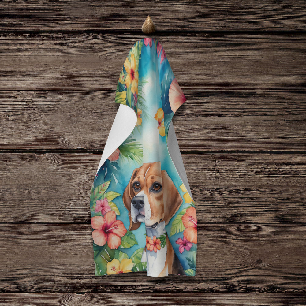 Beagle Luau Kitchen Towel Velour Plush Front and Cotton Loop Back Machine Washable