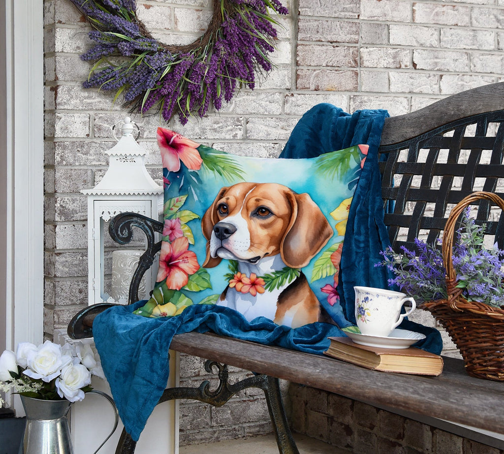 Beagle Luau Decorative Throw Pillow 18x18 Indoor Outdoor Accent Cushion, Fabric Cover with Insert for Sofa, Bed, Porch & Living Room