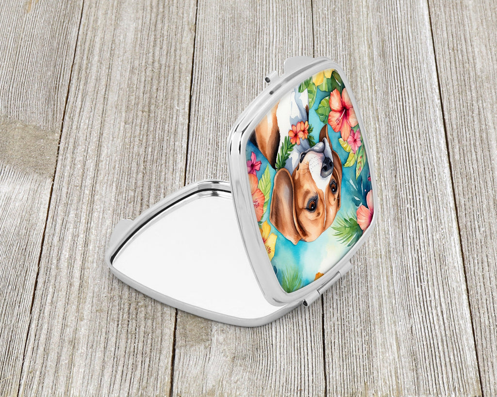 Beagle Luau Compact Mirror Decorative Travel Makeup Mirror for Women Girls Gifts Pocket Makeup Mirror Folding Handheld