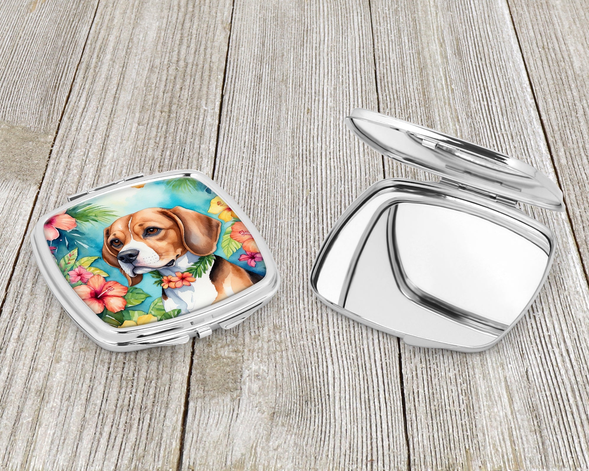 Beagle Luau Compact Mirror Decorative Travel Makeup Mirror for Women Girls Gifts Pocket Makeup Mirror Folding Handheld