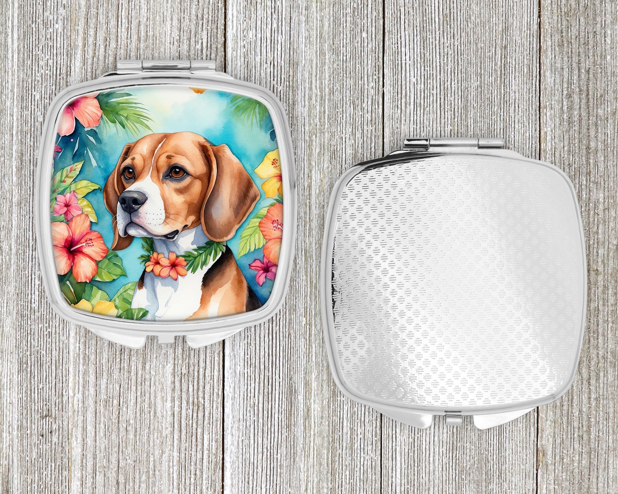 Beagle Luau Compact Mirror Decorative Travel Makeup Mirror for Women Girls Gifts Pocket Makeup Mirror Folding Handheld