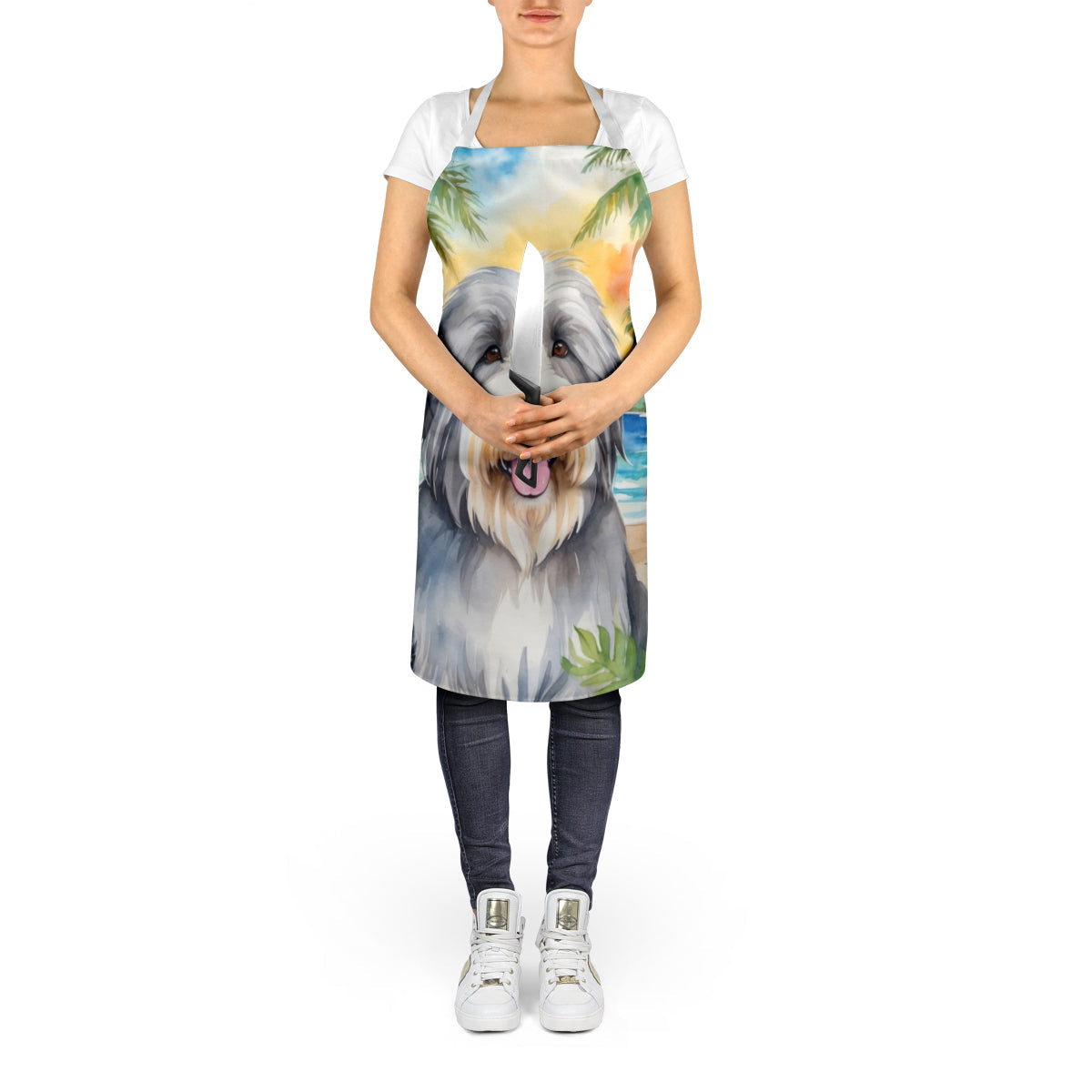Bearded Collie Luau Apron Cooking Kitchen Server Baking Crafts Gardening for Adult Women Men, Unisex, Large, Multicolor