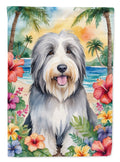 Bearded Collie Luau House Flag 28x40 Porch Sleeve Pole Decorative Outside Yard Banner Artwork Wall Hanging, Polyester