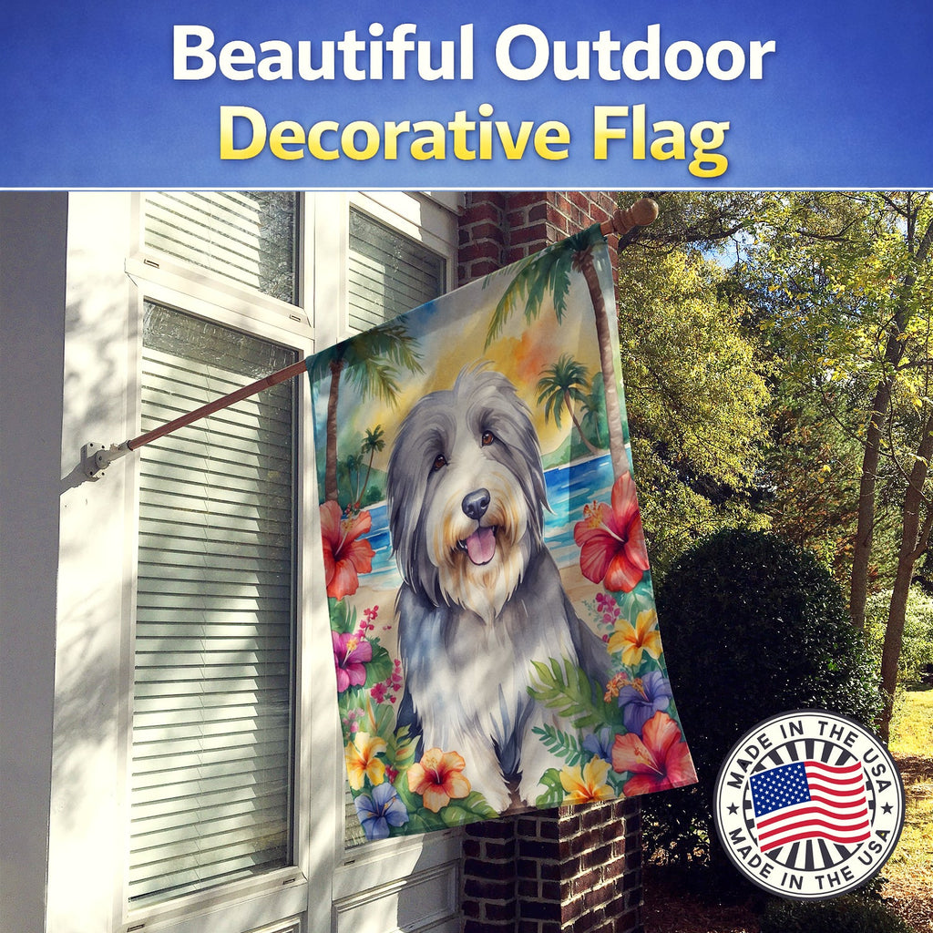 Bearded Collie Luau House Flag 28x40 Porch Sleeve Pole Decorative Outside Yard Banner Artwork Wall Hanging, Polyester