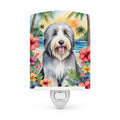 Bearded Collie Luau Ceramic Night Light Compact, UL-Certified, Ideal for Bedroom, Bathroom, Nursery, Hallway, Kitchen, 6x4x3, Multicolor