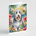 Bearded Collie Luau Greeting Cards Pack of 8 Blank Cards with Envelopes Whimsical A7 Size 5x7