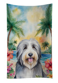 Bearded Collie Luau Kitchen Towel Velour Plush Front and Cotton Loop Back Machine Washable