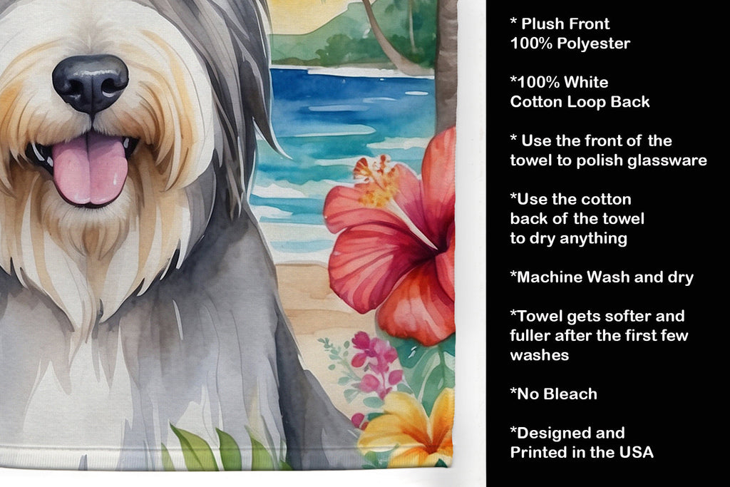 Bearded Collie Luau Kitchen Towel Velour Plush Front and Cotton Loop Back Machine Washable