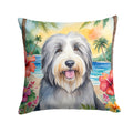 Bearded Collie Luau Decorative Throw Pillow 18x18 Indoor Outdoor Accent Cushion, Fabric Cover with Insert for Sofa, Bed, Porch & Living Room