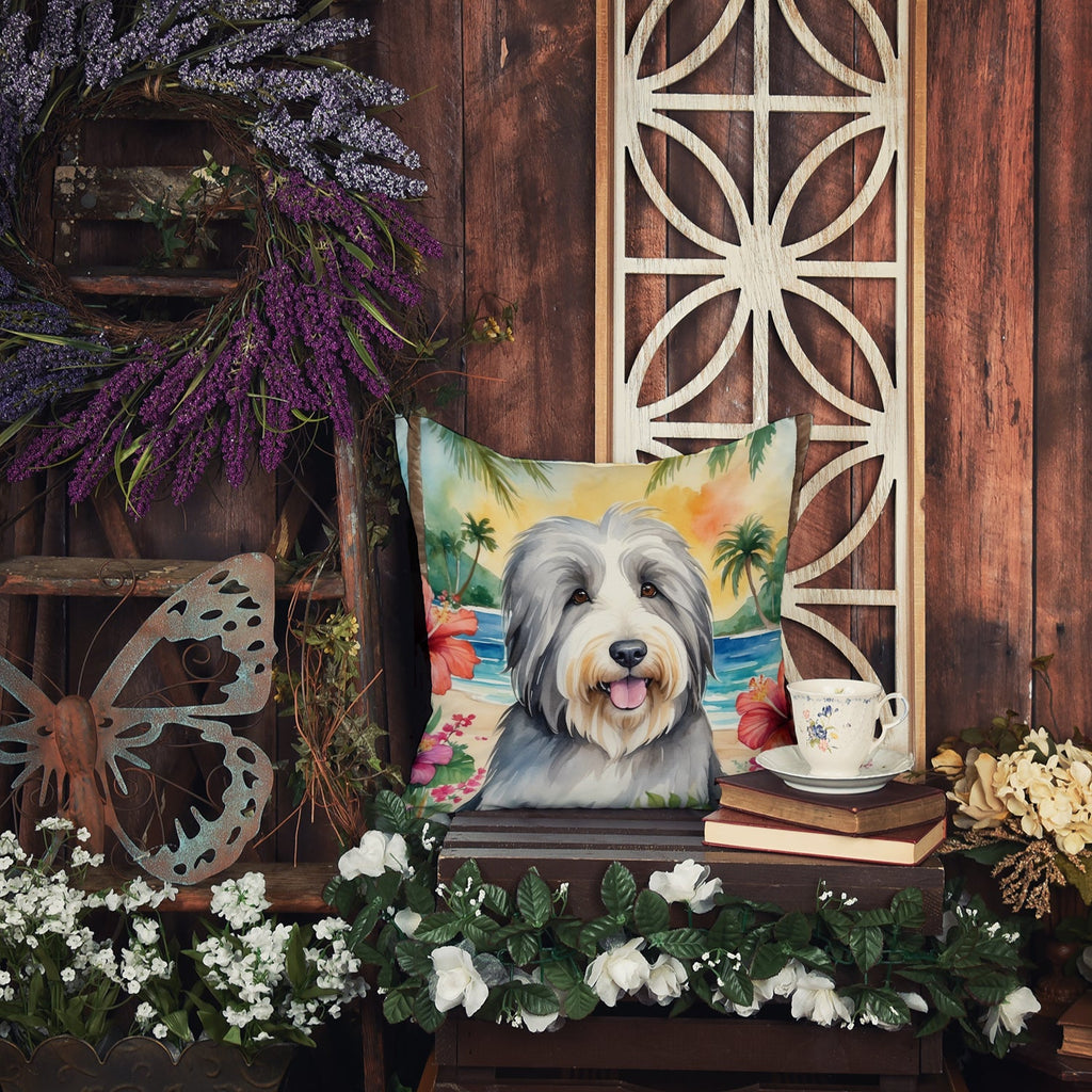 Bearded Collie Luau Decorative Throw Pillow 18x18 Indoor Outdoor Accent Cushion, Fabric Cover with Insert for Sofa, Bed, Porch & Living Room