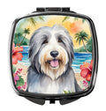 Bearded Collie Luau Compact Mirror Decorative Travel Makeup Mirror for Women Girls Gifts Pocket Makeup Mirror Folding Handheld