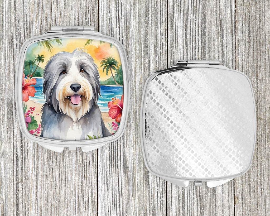Bearded Collie Luau Compact Mirror Decorative Travel Makeup Mirror for Women Girls Gifts Pocket Makeup Mirror Folding Handheld
