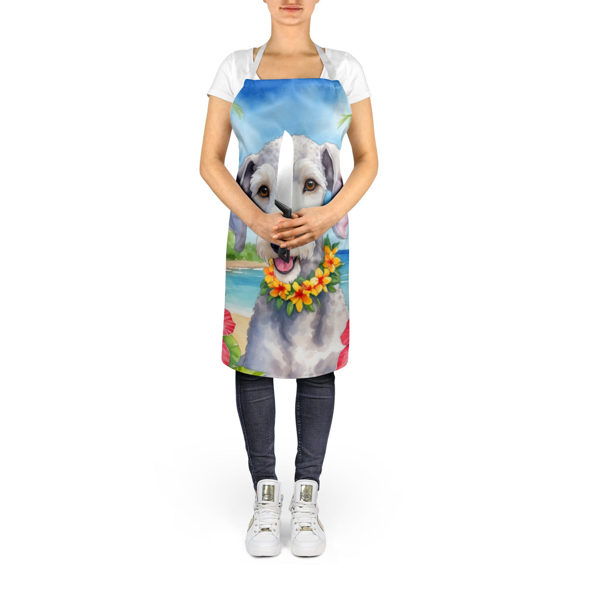Bedlington Terrier Luau Apron Cooking Kitchen Server Baking Crafts Gardening for Adult Women Men, Unisex, Large, Multicolor