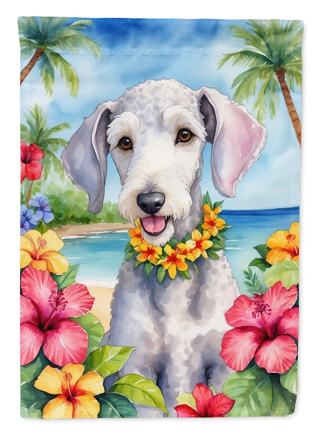 Bedlington Terrier Luau House Flag 28x40 Porch Sleeve Pole Decorative Outside Yard Banner Artwork Wall Hanging, Polyester