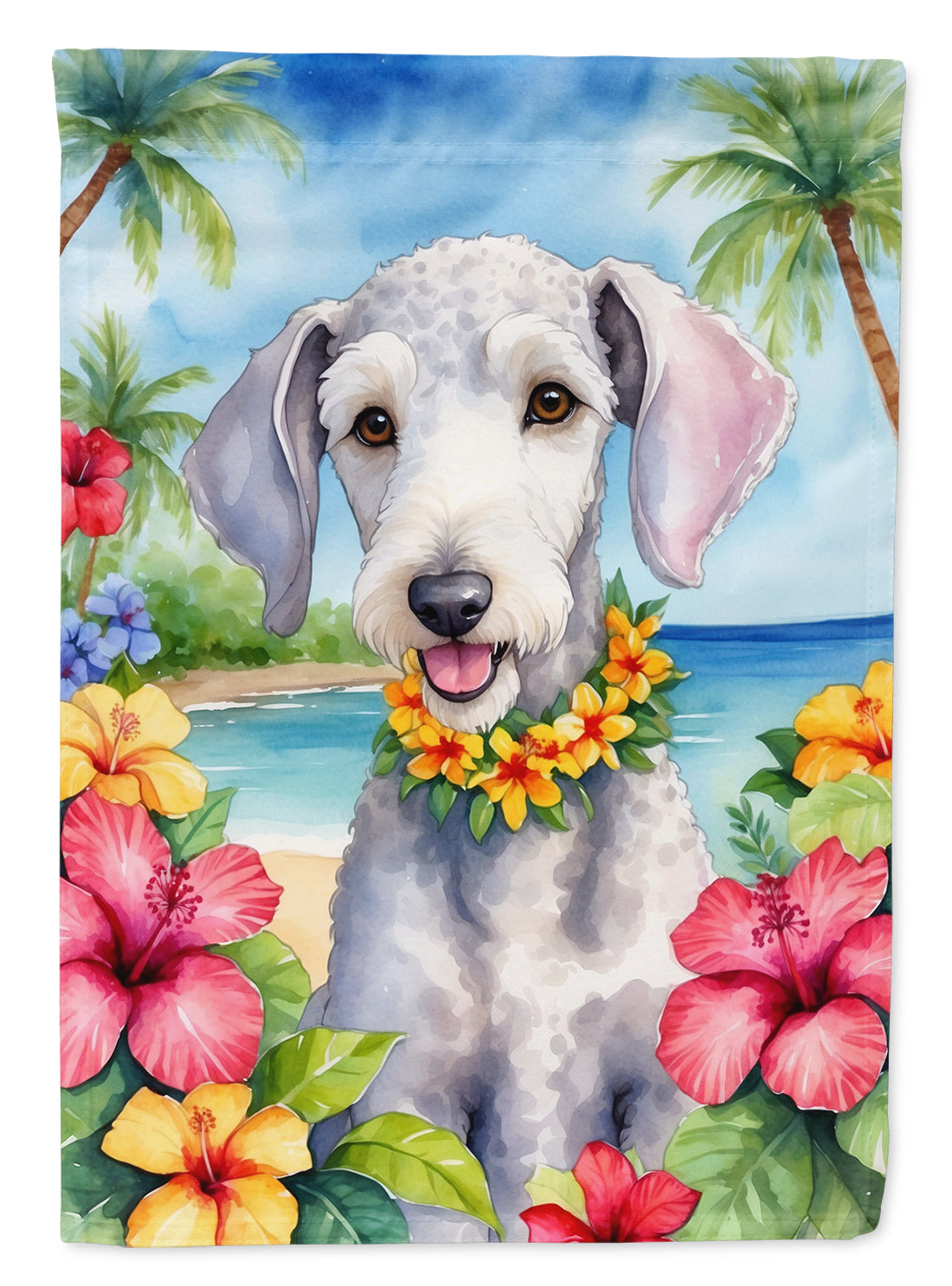 Bedlington Terrier Luau House Flag 28x40 Porch Sleeve Pole Decorative Outside Yard Banner Artwork Wall Hanging, Polyester