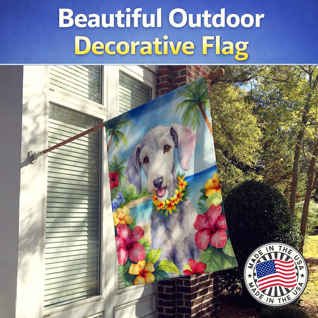 Bedlington Terrier Luau House Flag 28x40 Porch Sleeve Pole Decorative Outside Yard Banner Artwork Wall Hanging, Polyester