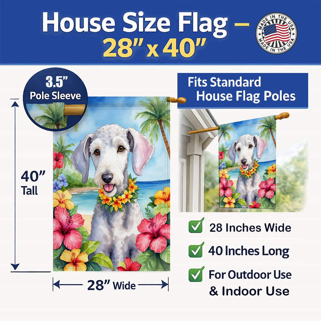 Bedlington Terrier Luau House Flag 28x40 Porch Sleeve Pole Decorative Outside Yard Banner Artwork Wall Hanging, Polyester