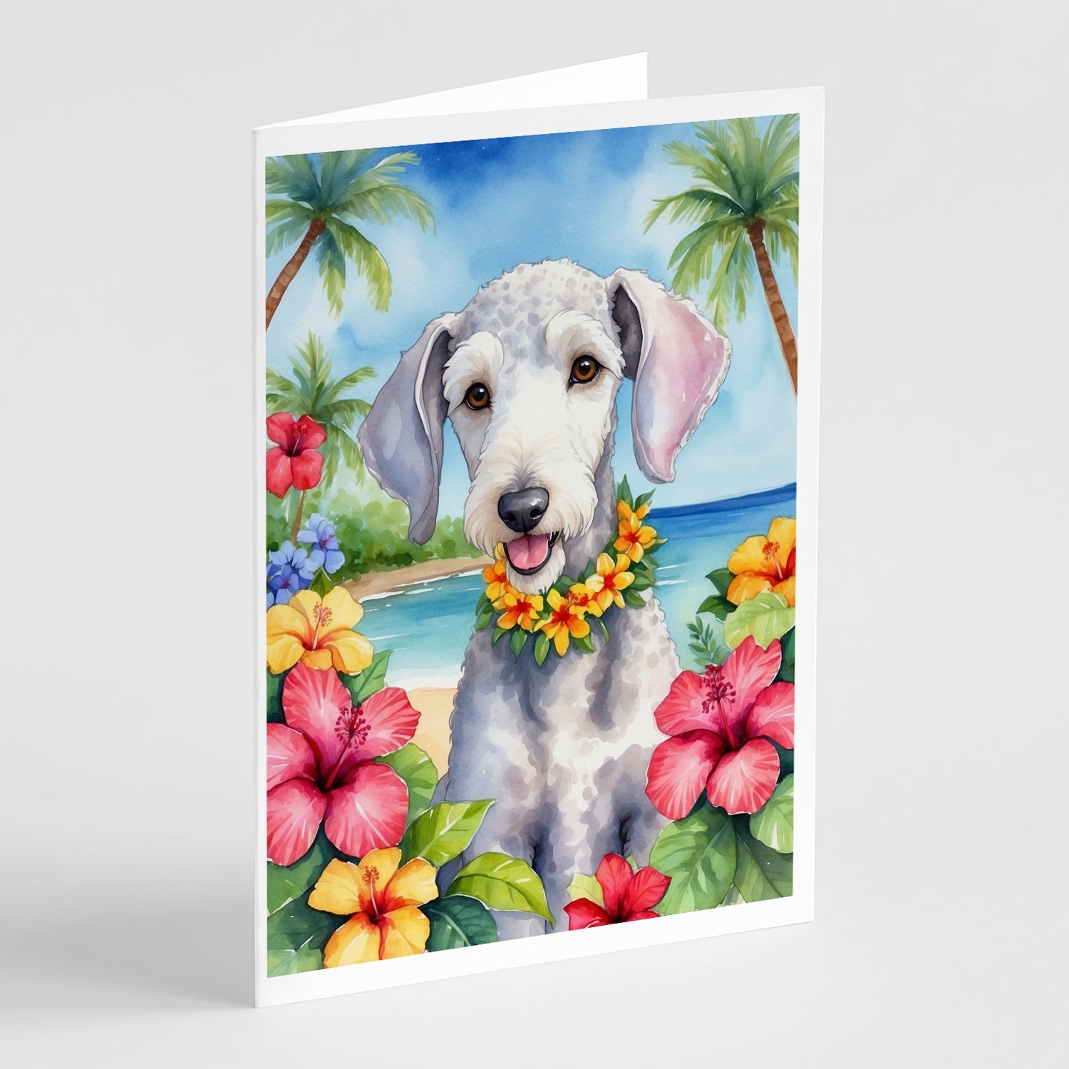 Bedlington Terrier Luau Greeting Cards Pack of 8 Blank Cards with Envelopes Whimsical A7 Size 5x7