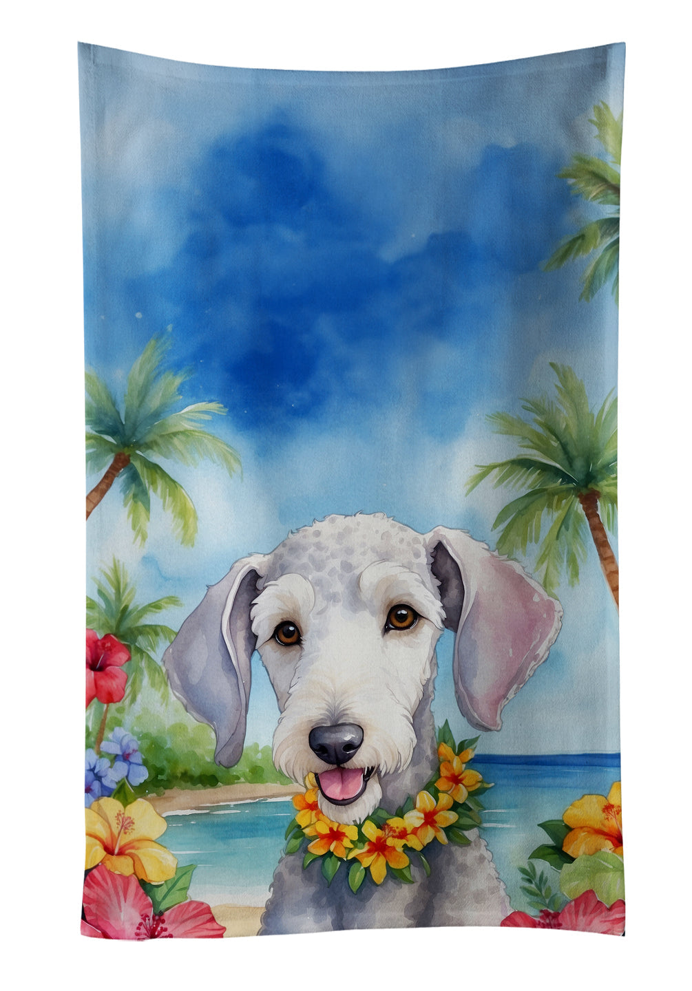 Bedlington Terrier Luau Kitchen Towel Velour Plush Front and Cotton Loop Back Machine Washable